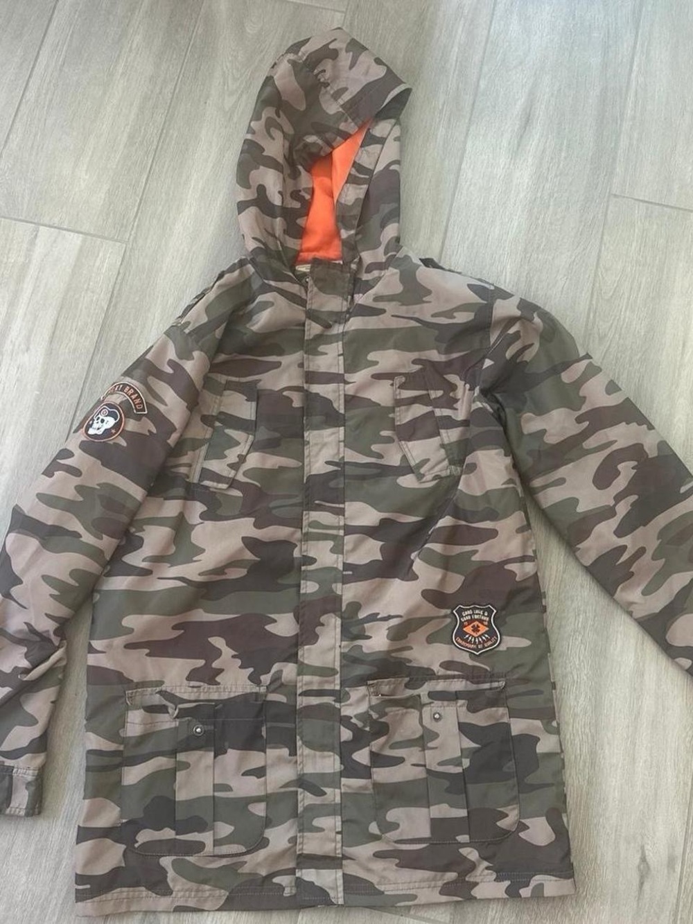 Lucky Brand Men’s Camo Field Jacket with Orange Hood Lining